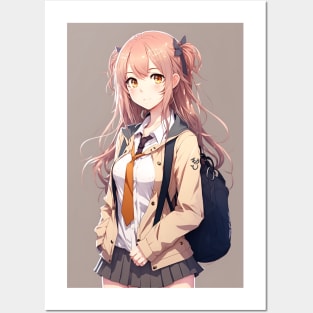 Anime Girl Cute Student Sexy with Backpack Posters and Art